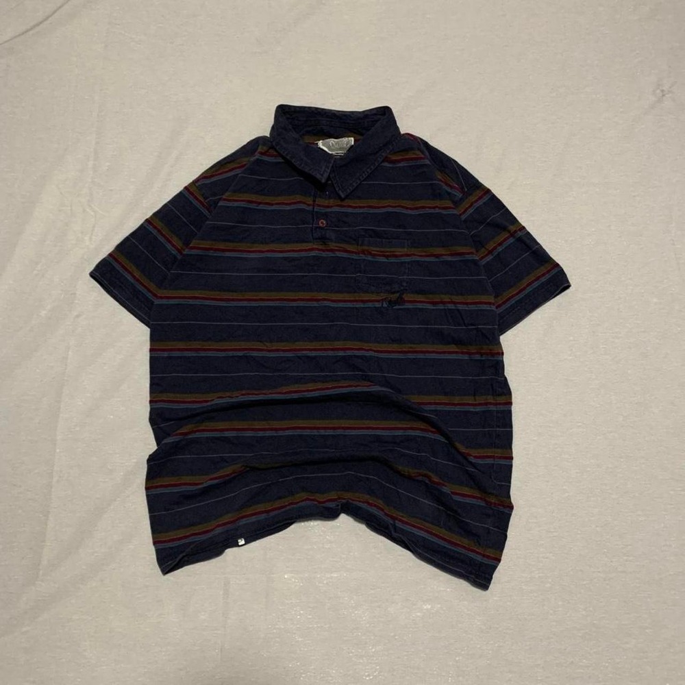 Vintage O'Neill Striped Pocket Polo Shirt Mens XL Navy Blue Surf Wear Cotton